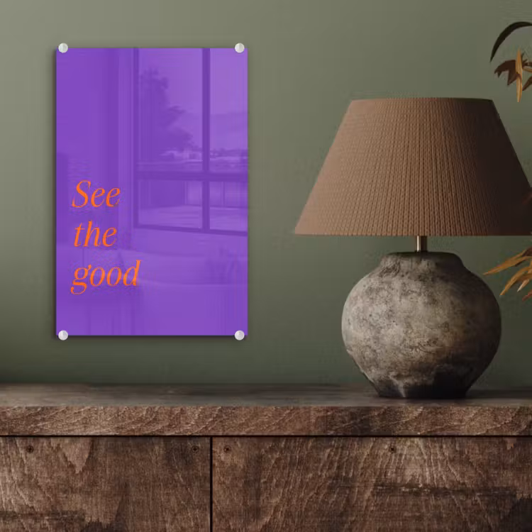Glas schilderij - See the good - Oranje - Paars — 4