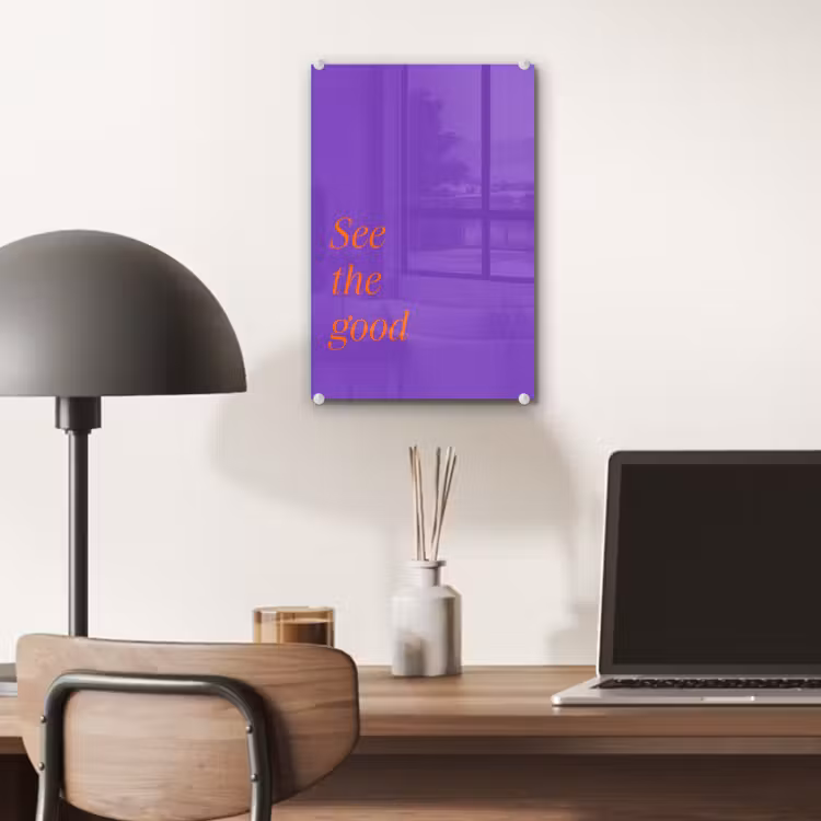 Glas schilderij - See the good - Oranje - Paars — 7