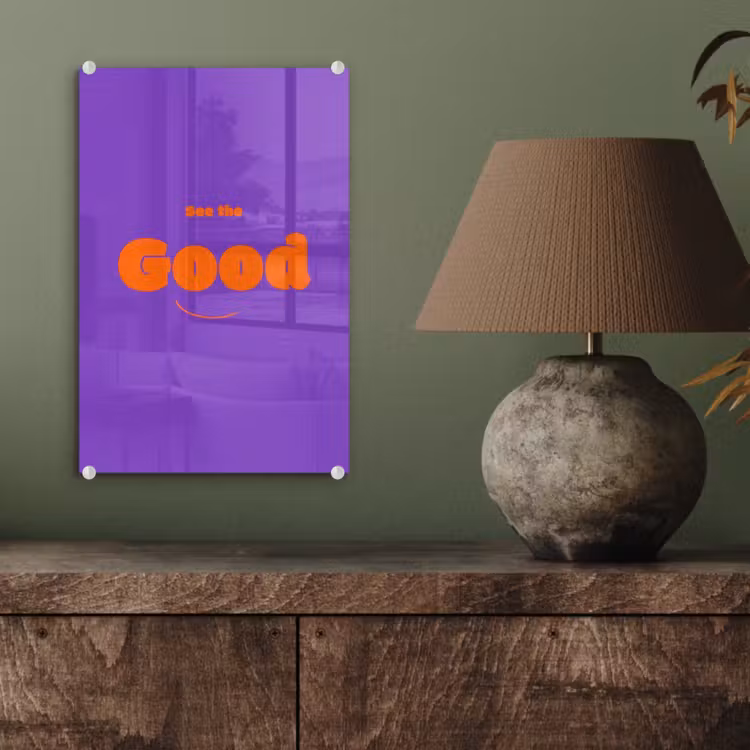 Glas schilderij - See the good - Oranje - Paars - Smiley — 4
