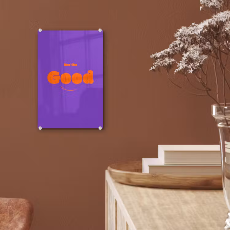Glas schilderij - See the good - Oranje - Paars - Smiley — 6