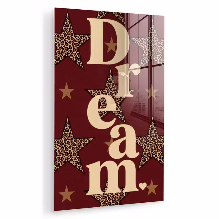 Glas schilderij - Sterren - Luipaardprint - Dream - Bordeaux — 1