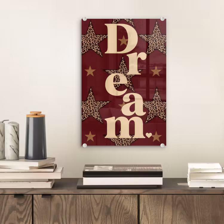 Glas schilderij - Sterren - Luipaardprint - Dream - Bordeaux — 2