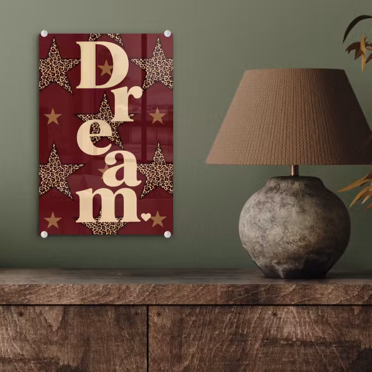 Glas schilderij - Sterren - Luipaardprint - Dream - Bordeaux — 4