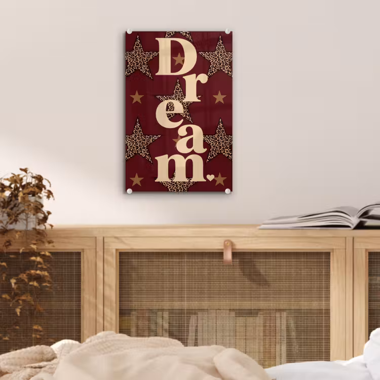 Glas schilderij - Sterren - Luipaardprint - Dream - Bordeaux — 5