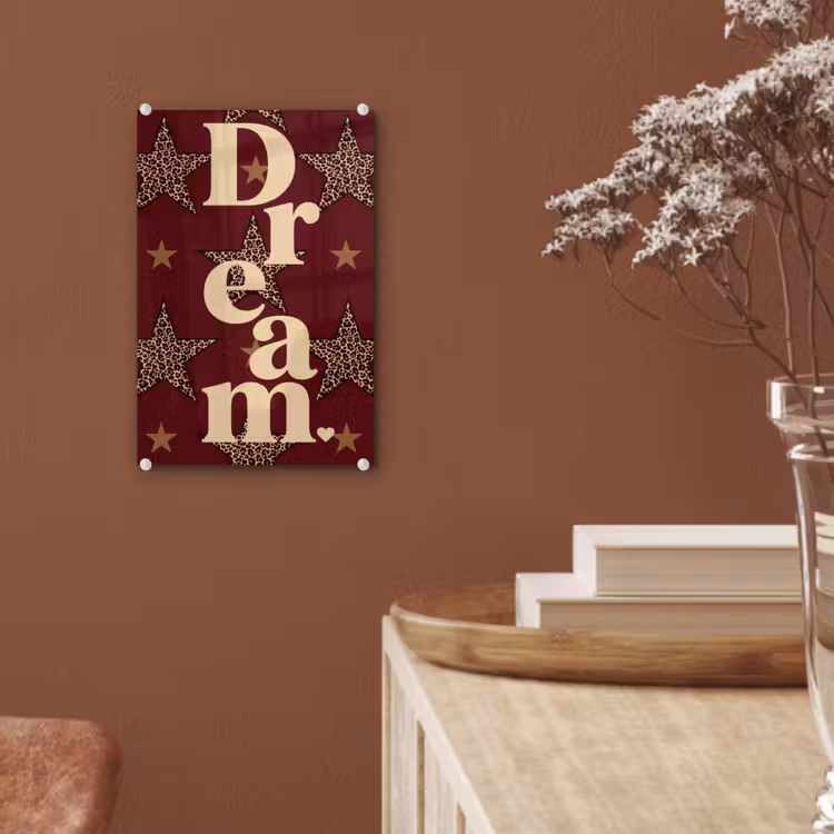 Glas schilderij - Sterren - Luipaardprint - Dream - Bordeaux — 6