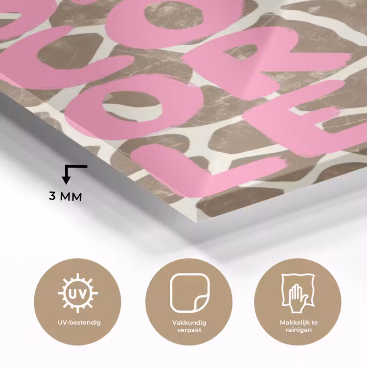 Glas schilderij - Tekst - Be cool or leave - Roze - Giraffenprint — 3