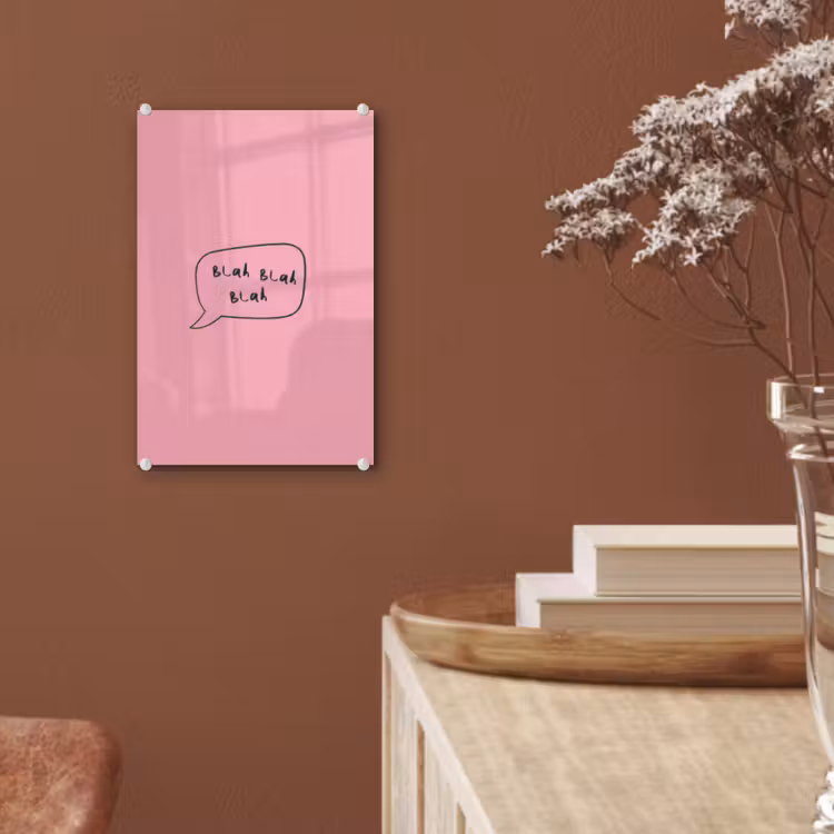 Glas schilderij - Tekstwolkje - BLAH BLAH BLAH - Roze — 6