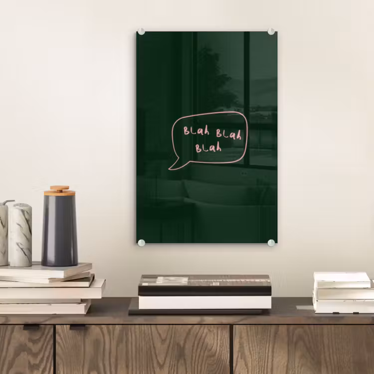Glas schilderij - Tekstwolkje - Donkergroen - BLAH BLAH BLAH — 2