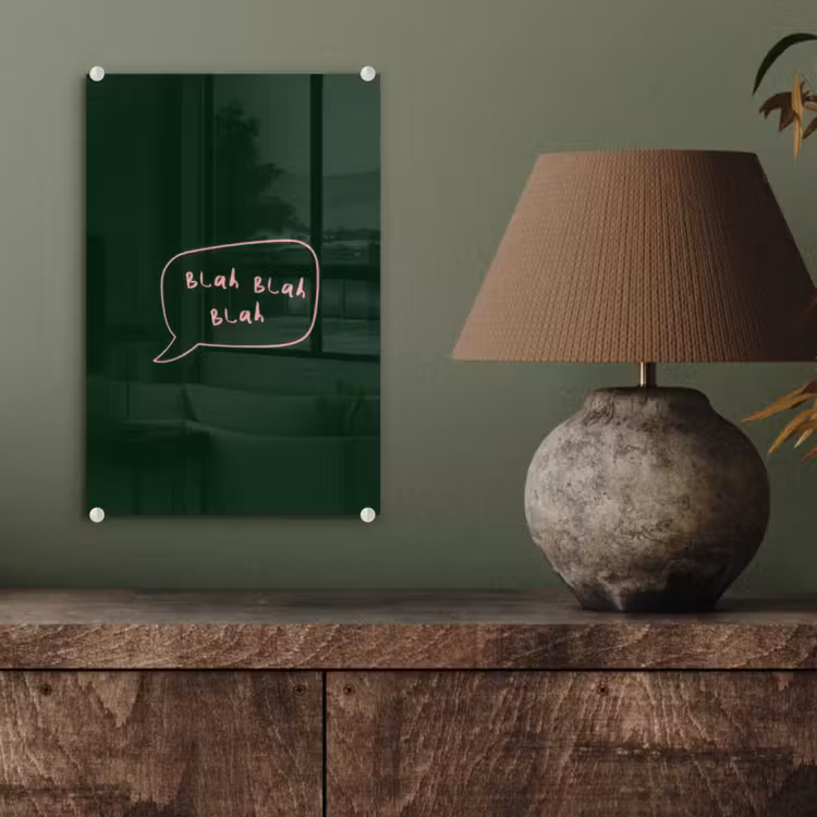 Glas schilderij - Tekstwolkje - Donkergroen - BLAH BLAH BLAH — 4