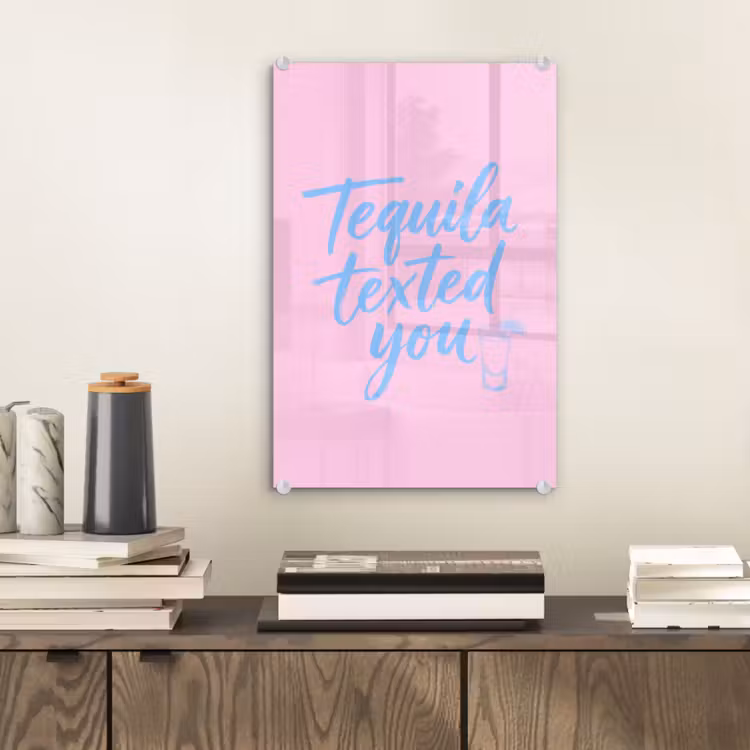 Glas schilderij - Tequila texted you - Roze - Blauw — 2
