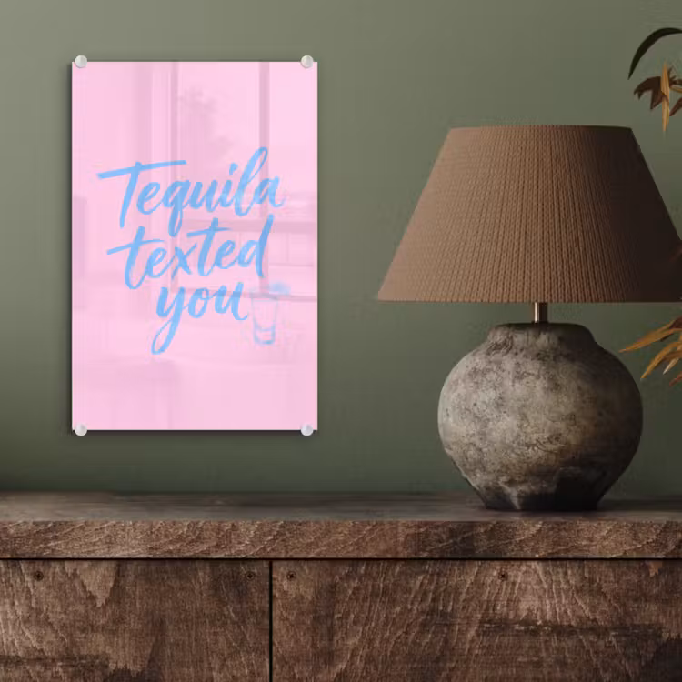 Glas schilderij - Tequila texted you - Roze - Blauw — 4