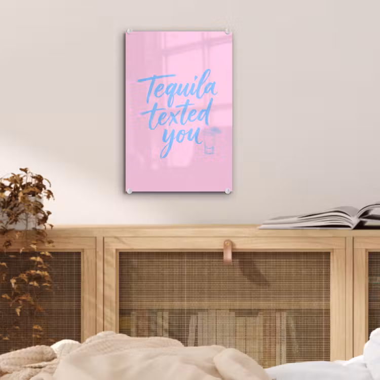 Glas schilderij - Tequila texted you - Roze - Blauw — 5