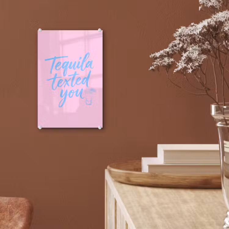 Glas schilderij - Tequila texted you - Roze - Blauw — 6