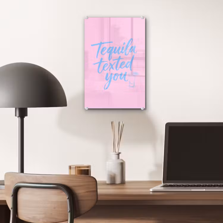 Glas schilderij - Tequila texted you - Roze - Blauw — 7