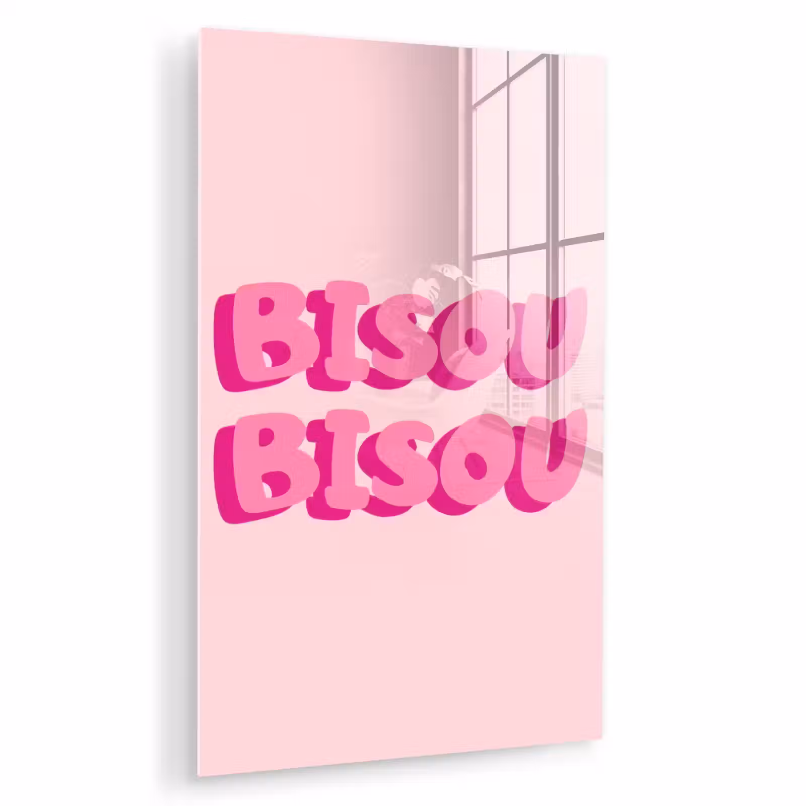 Glas schilderij - Bisou - Roze - Dikke letters — 1