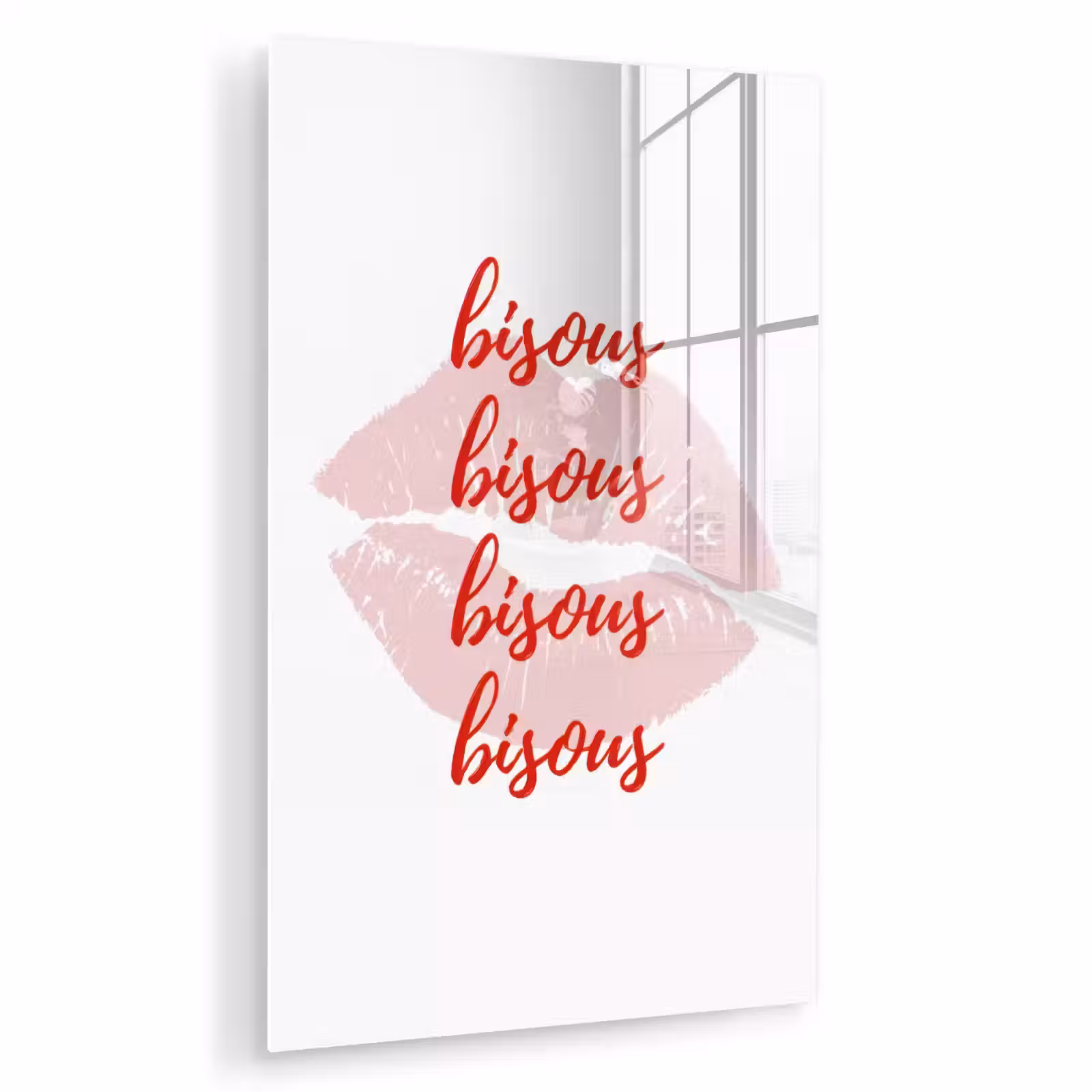 Glas schilderij - Bisous - Lip - Wit - Rood — 1