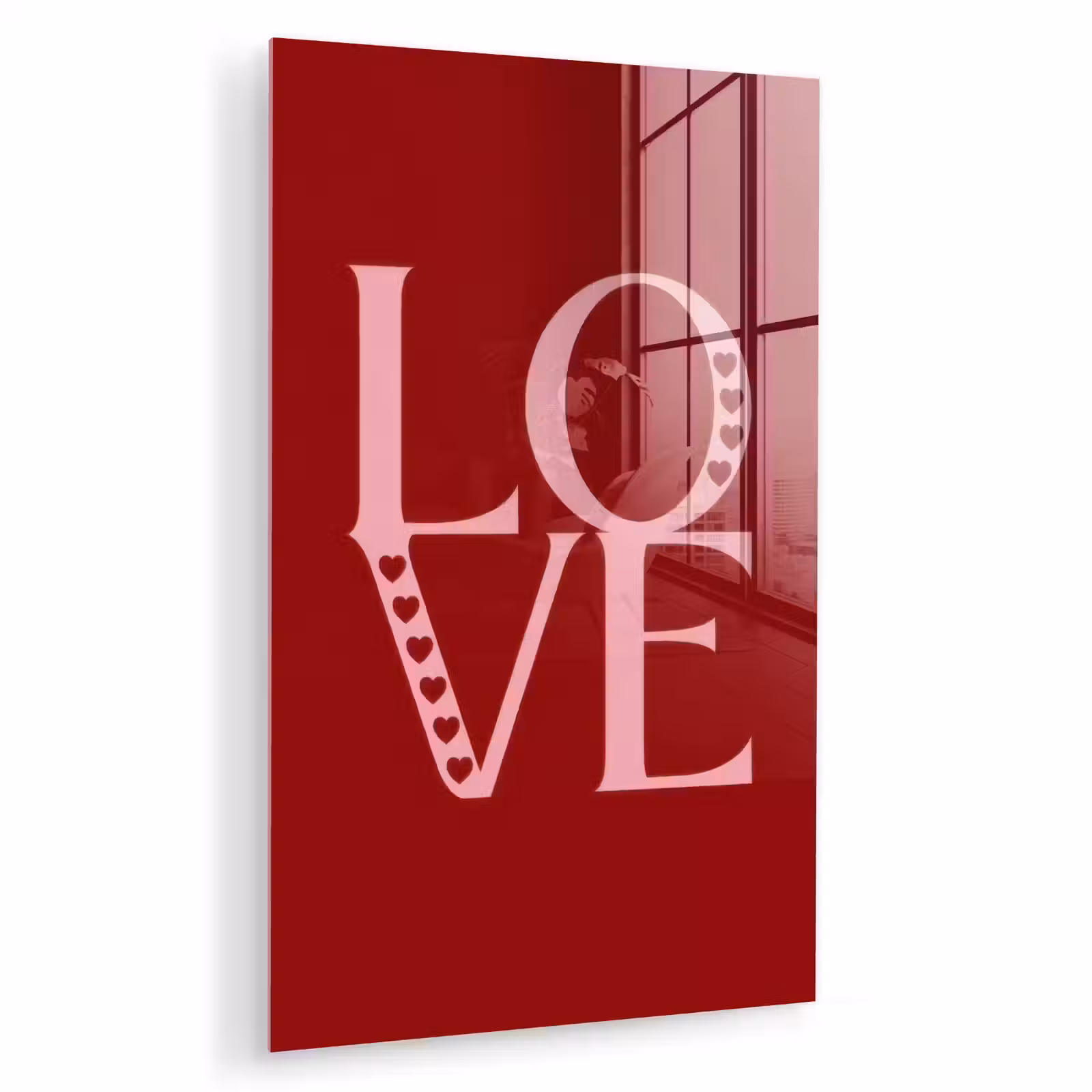 Glas schilderij - Love - Rood - Hatjes — 1