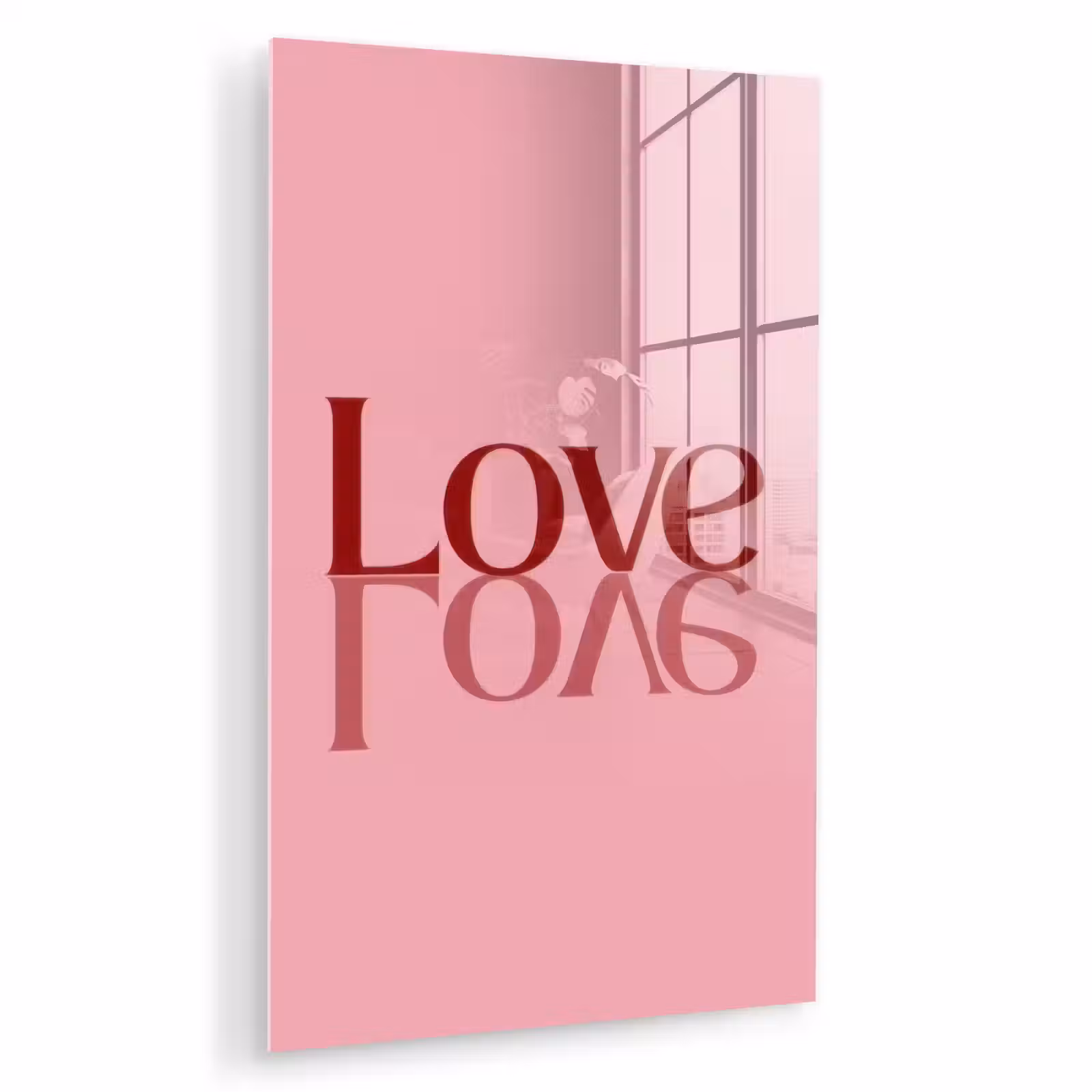 Glas schilderij - Love - Roze - Spiegeling — 1