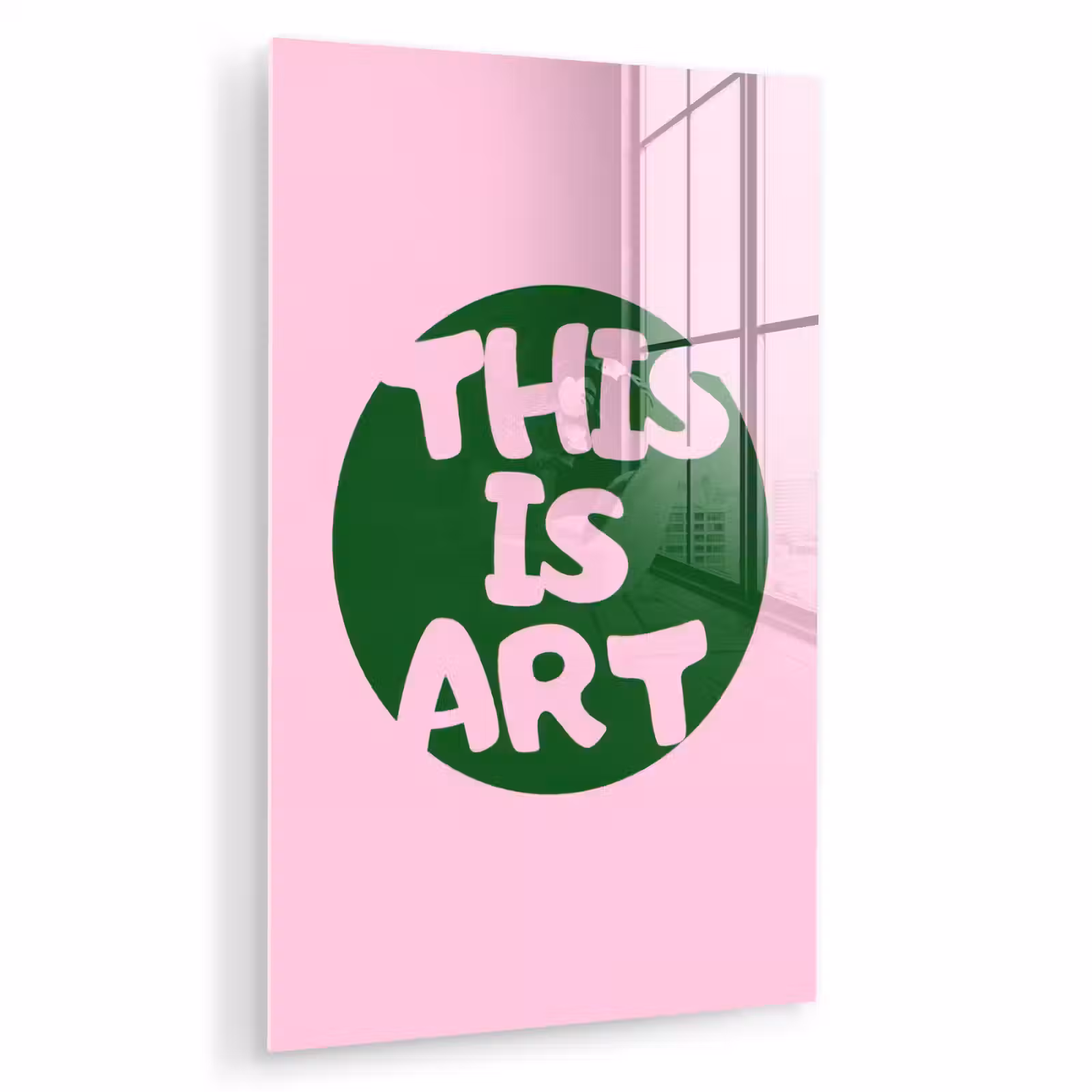 Glas schilderij - This is art - Tekst - Cirkel - Groen — 1