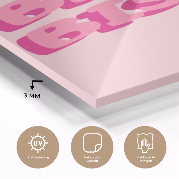 Glas schilderij - Bisou - Roze - Dikke letters — 3