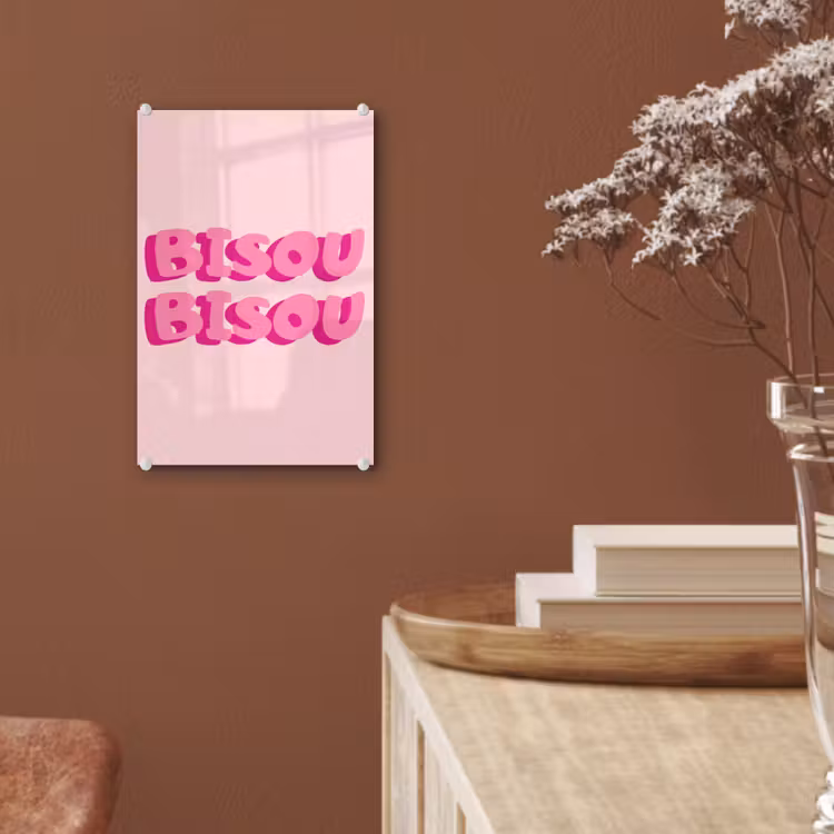 Glas schilderij - Bisou - Roze - Dikke letters — 6