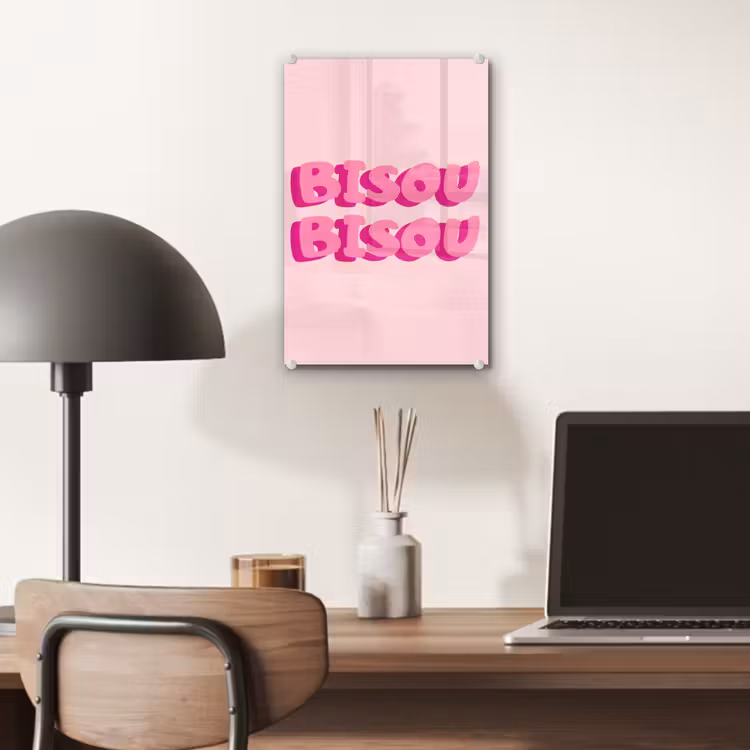 Glas schilderij - Bisou - Roze - Dikke letters — 7