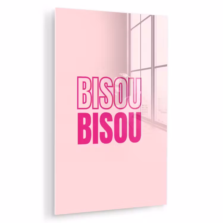 Glas schilderij - Bisou - Roze - Minimalistisch — 1