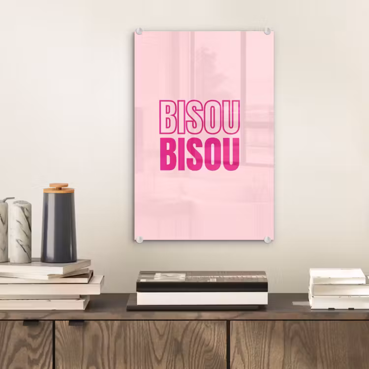 Glas schilderij - Bisou - Roze - Minimalistisch — 2