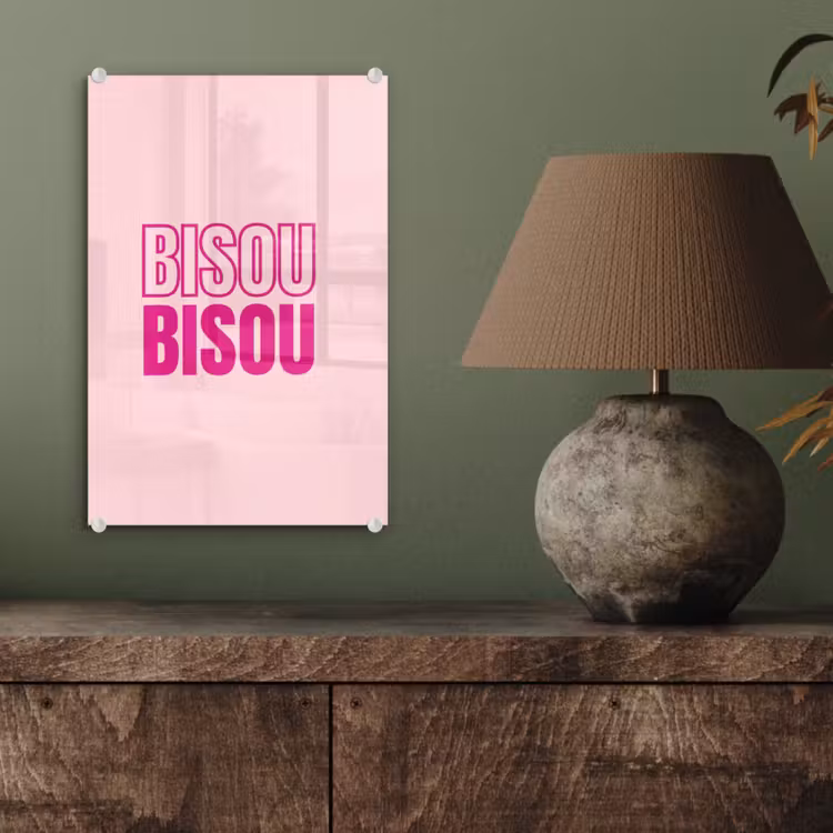 Glas schilderij - Bisou - Roze - Minimalistisch — 4