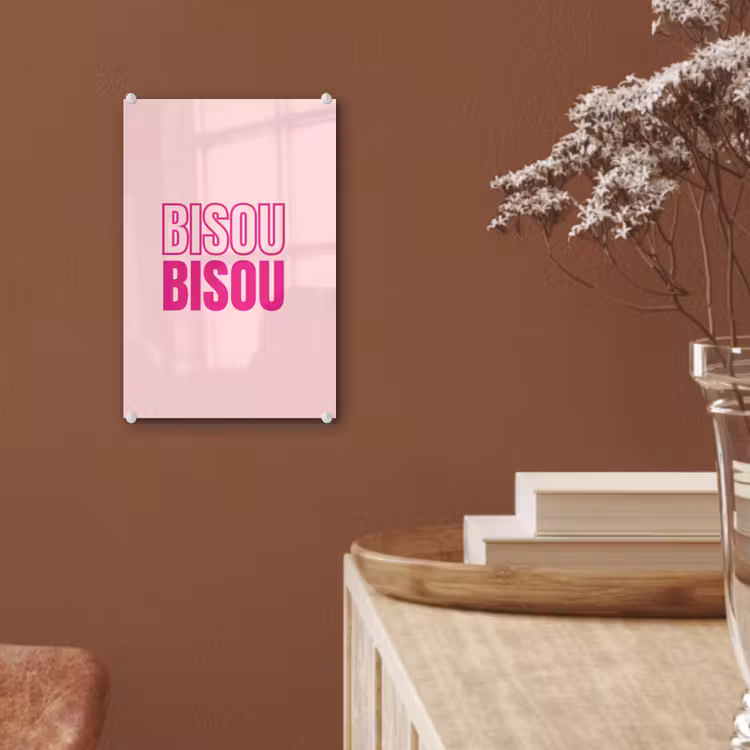 Glas schilderij - Bisou - Roze - Minimalistisch — 6