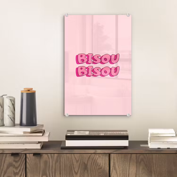 Glas schilderij - Bisou - Roze - Schaduw — 2