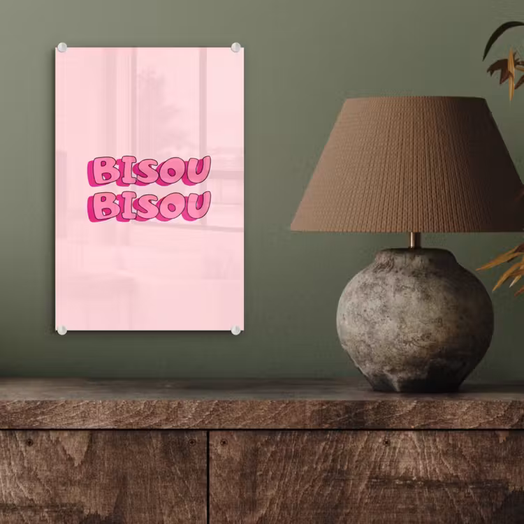 Glas schilderij - Bisou - Roze - Schaduw — 4