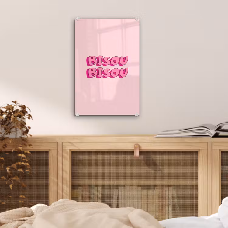 Glas schilderij - Bisou - Roze - Schaduw — 5
