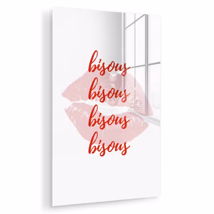 Glas schilderij - Bisous - Lip - Wit - Rood — 1
