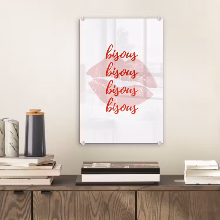 Glas schilderij - Bisous - Lip - Wit - Rood — 2