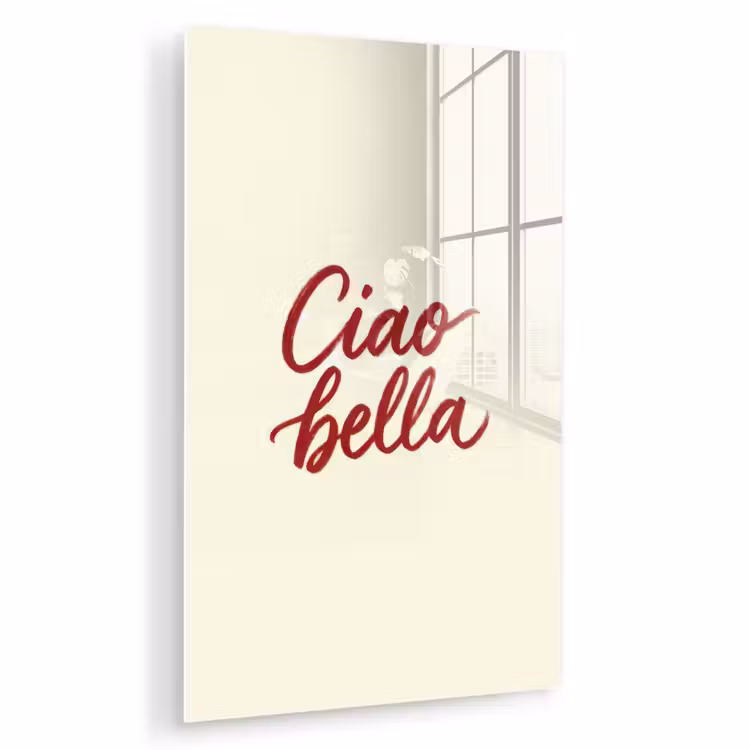 Glas schilderij - Ciao bella - Rood - Wit - Minimalistisch — 1