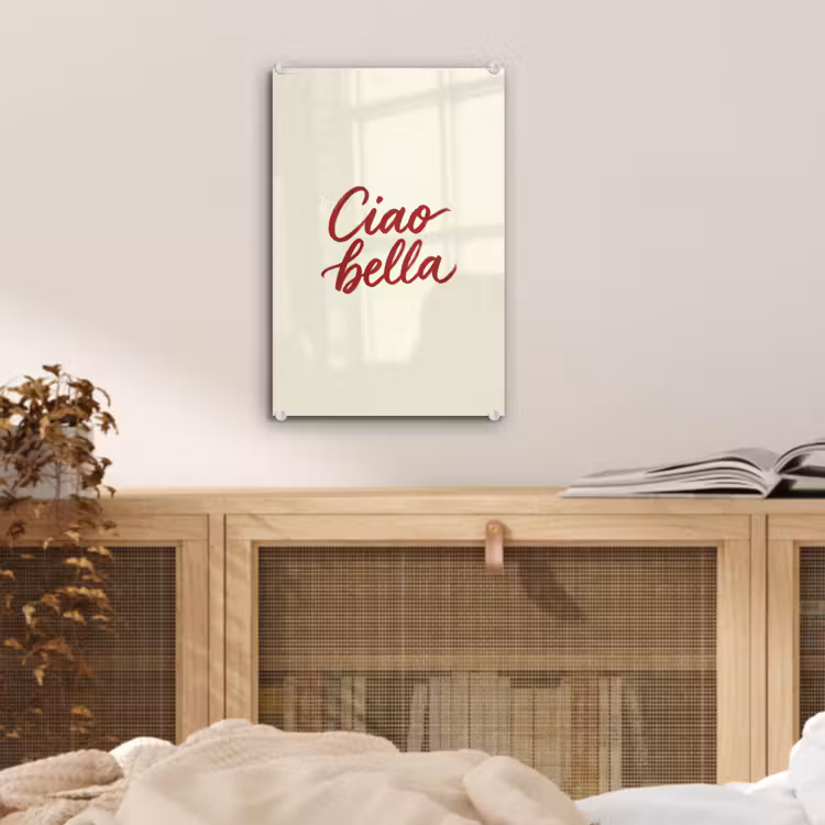 Glas schilderij - Ciao bella - Rood - Wit - Minimalistisch — 5