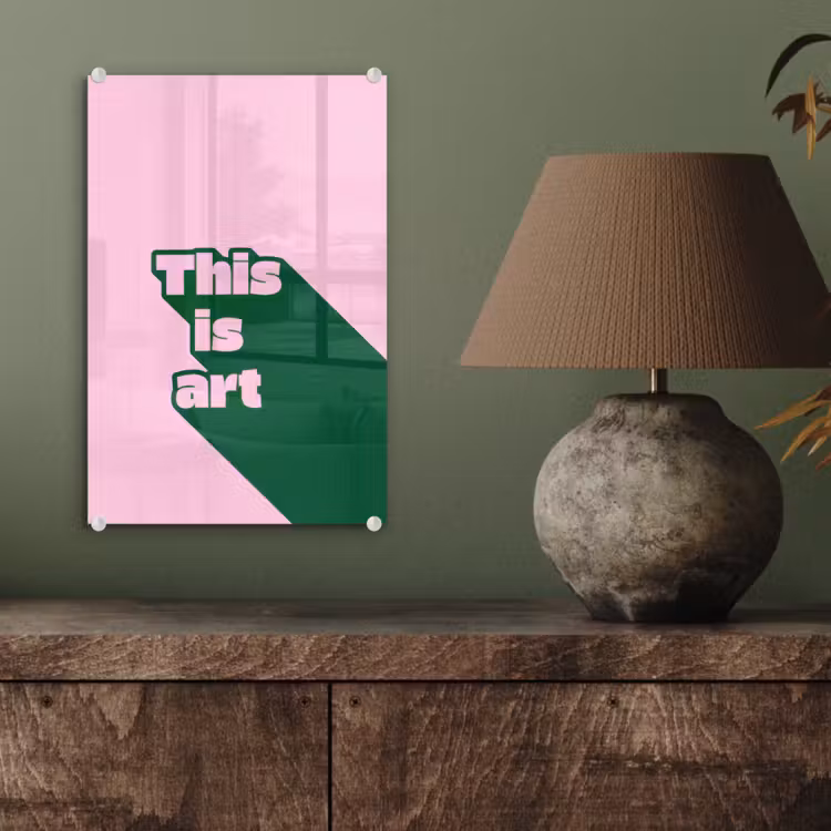 Glas schilderij - Groen - Teskt - This is art - Roze — 4