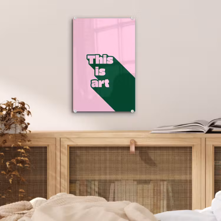 Glas schilderij - Groen - Teskt - This is art - Roze — 5