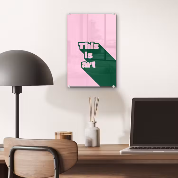 Glas schilderij - Groen - Teskt - This is art - Roze — 7