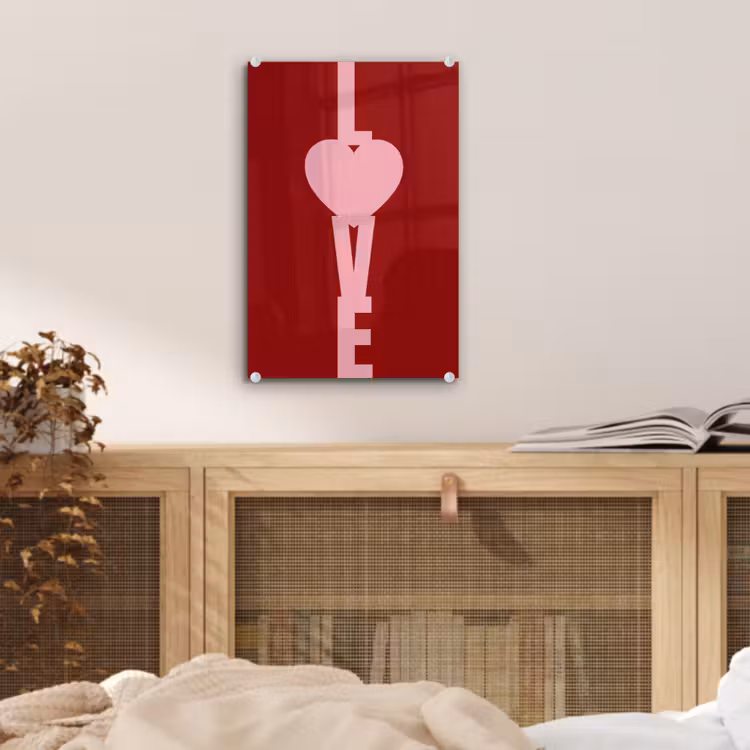 Glas schilderij - Love - Hart - Rood — 5