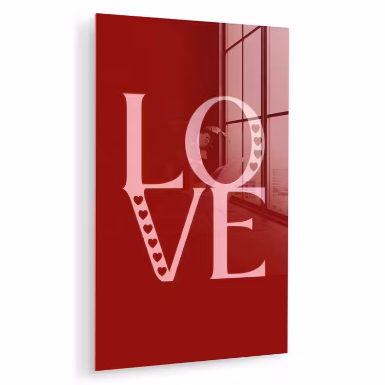 Glas schilderij - Love - Rood - Hatjes — 1