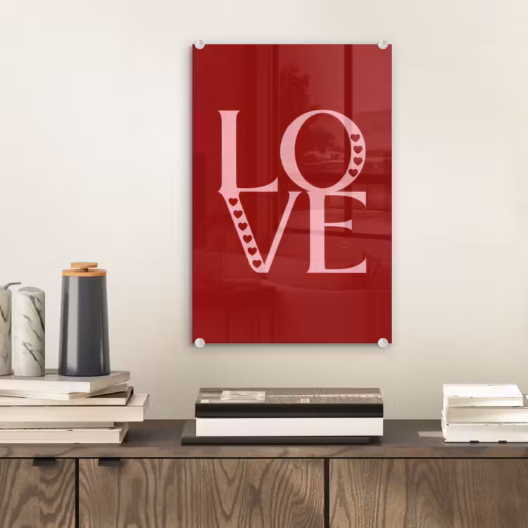 Glas schilderij - Love - Rood - Hatjes — 2