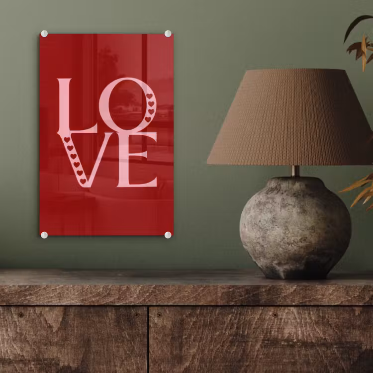Glas schilderij - Love - Rood - Hatjes — 4