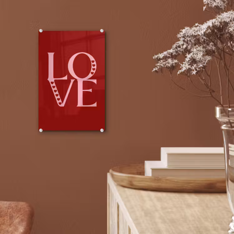 Glas schilderij - Love - Rood - Hatjes — 6