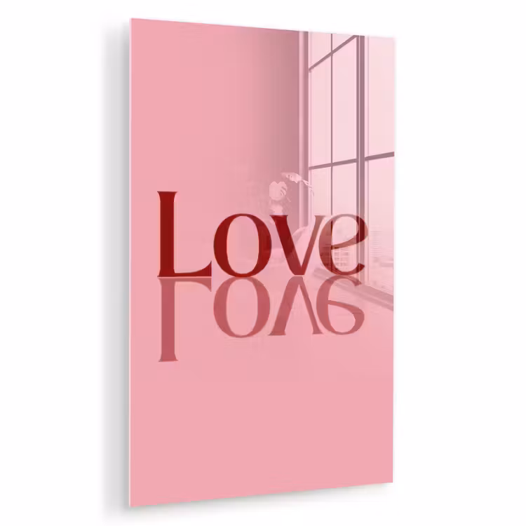 Glas schilderij - Love - Roze - Spiegeling — 1