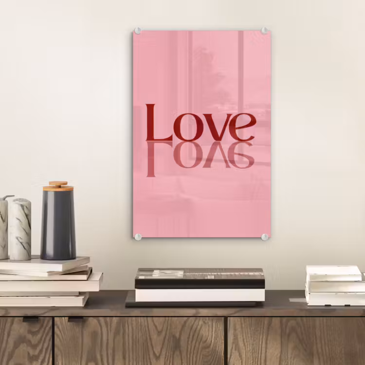 Glas schilderij - Love - Roze - Spiegeling — 2