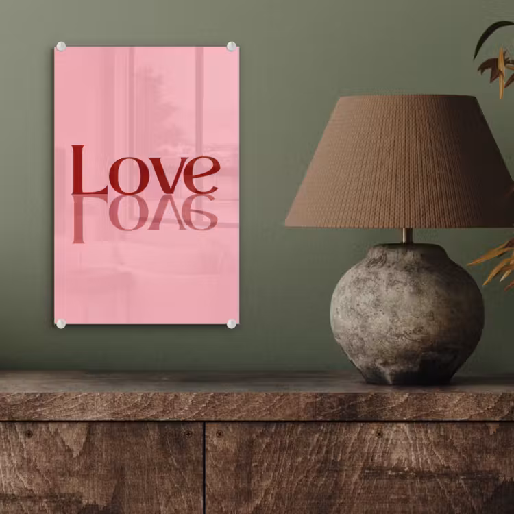 Glas schilderij - Love - Roze - Spiegeling — 4