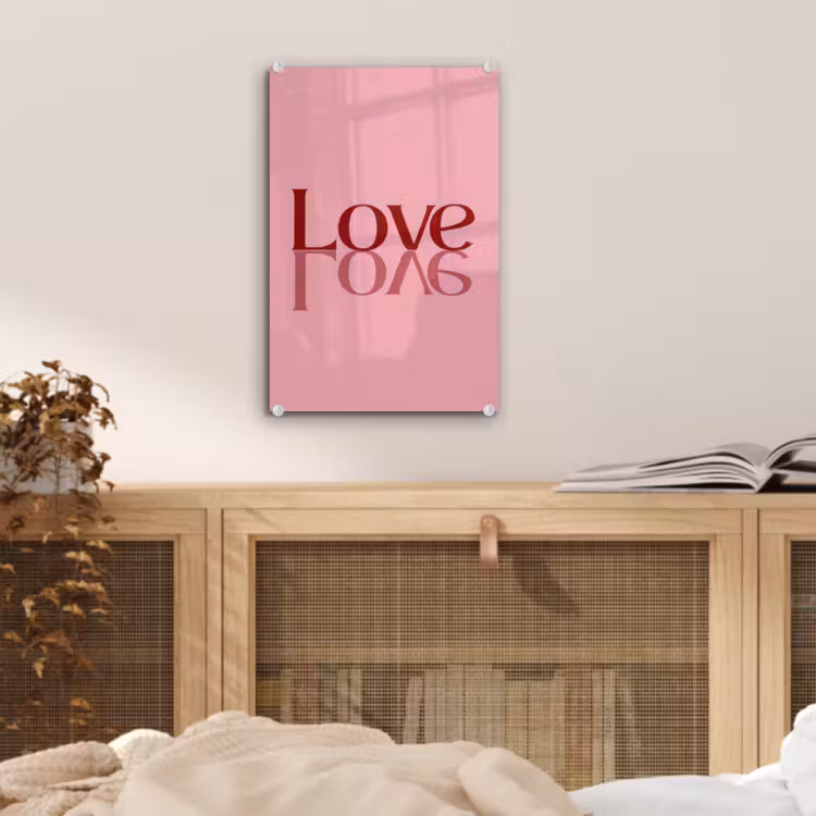 Glas schilderij - Love - Roze - Spiegeling — 5