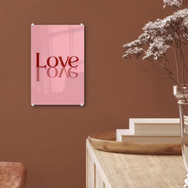 Glas schilderij - Love - Roze - Spiegeling — 6